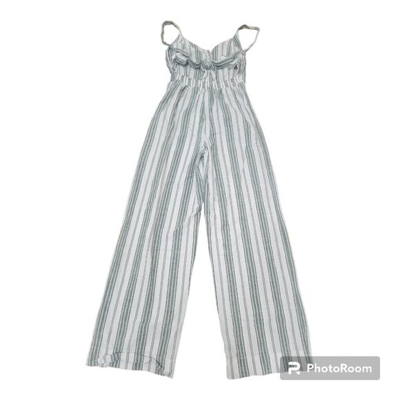 JAPNA Cotton Ivory Grey Jumpsuit  Wide Leg Open Back Striped Stretch Buttoned S - Picture 3 of 10